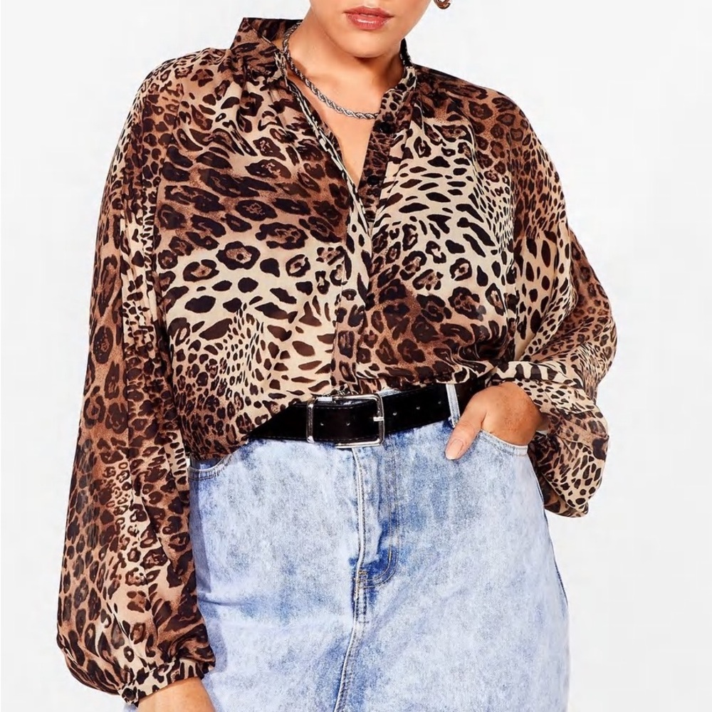 NWT Nasty Gal Meow To Love Me Plus Leopard Blouse